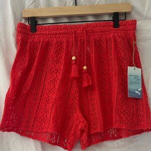 Red Crochet Women Shorts/Bathing suit coverup.